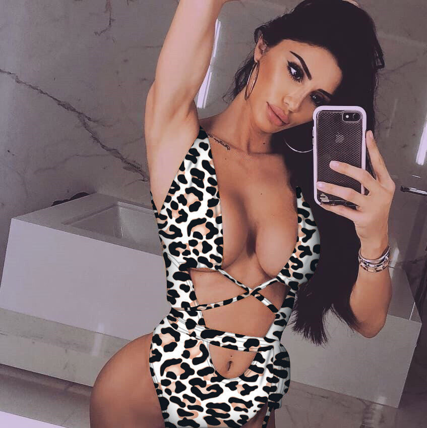 Bikini Leopard Print Hollow Out Cutout Out Strap One-piece Swimsuit Bella Mia