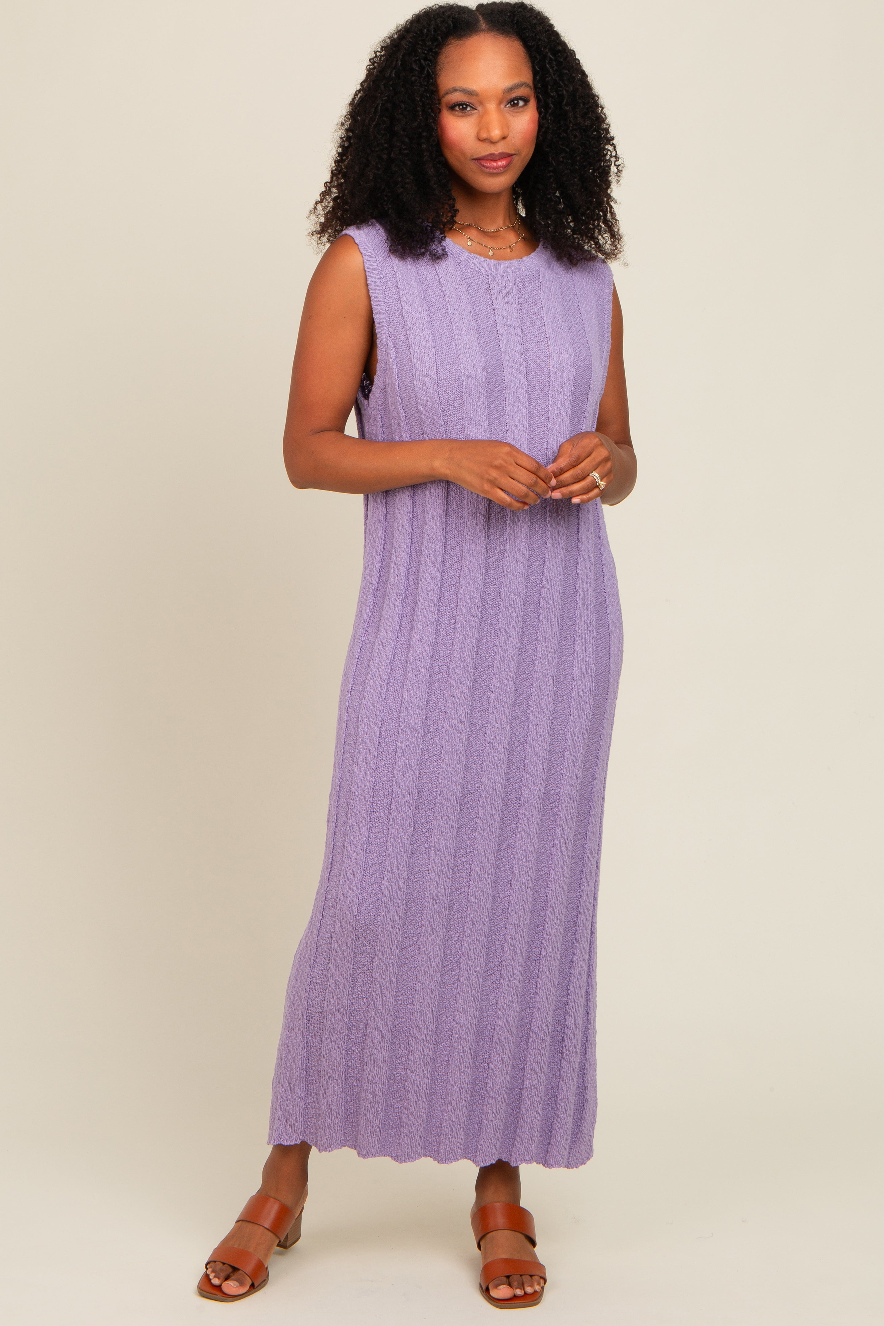 Lavender Ribbed Knit Sleeveless Dress PinkBlush