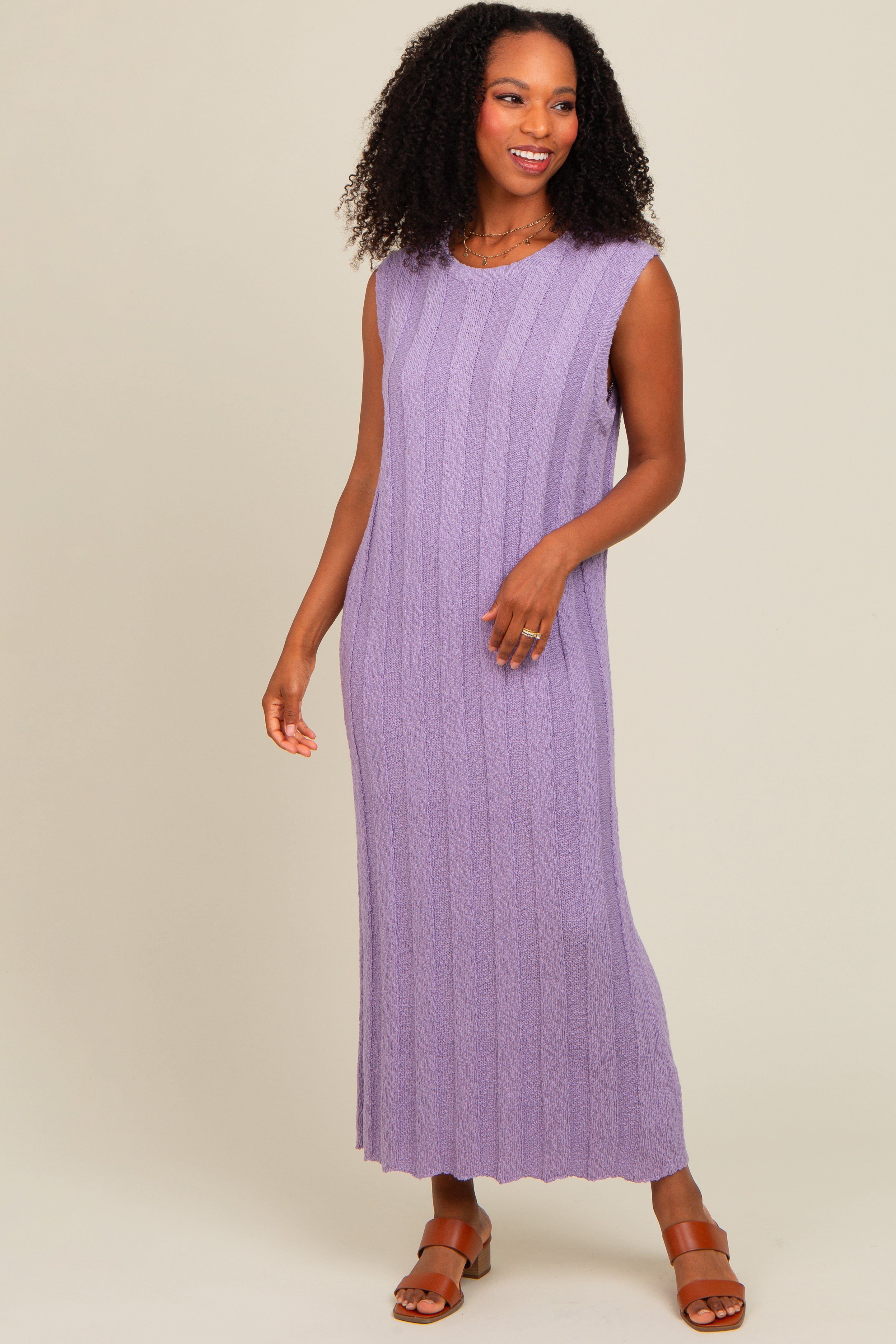 Lavender Ribbed Knit Sleeveless Dress PinkBlush