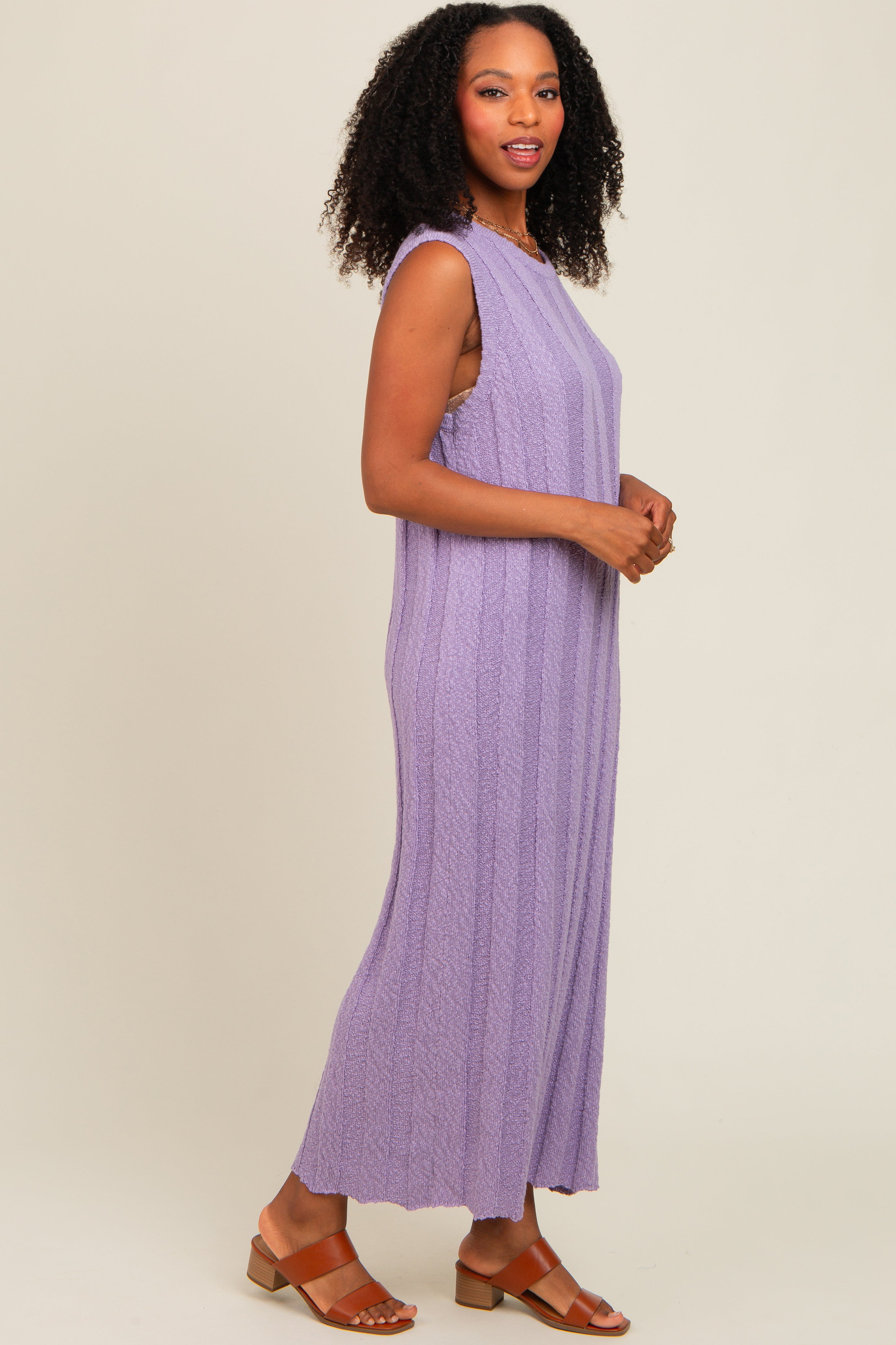 Lavender Ribbed Knit Sleeveless Dress PinkBlush