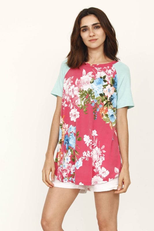 raglan sleeve floral tunic top.