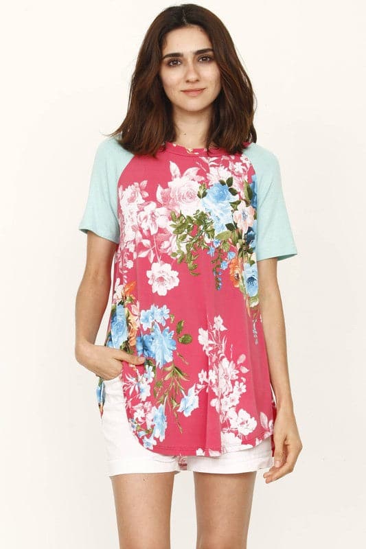 raglan sleeve floral tunic top.