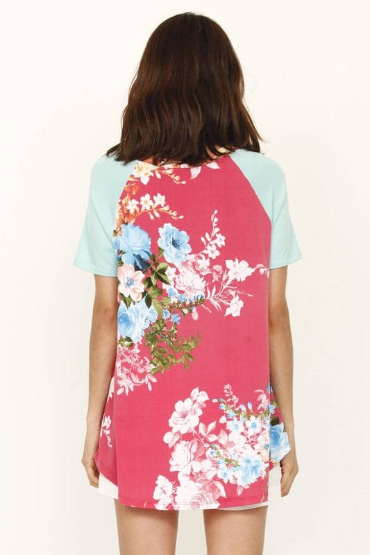 raglan sleeve floral tunic top.