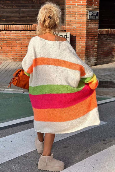 Color Block V-Neck Long Sleeve Sweater Dress.