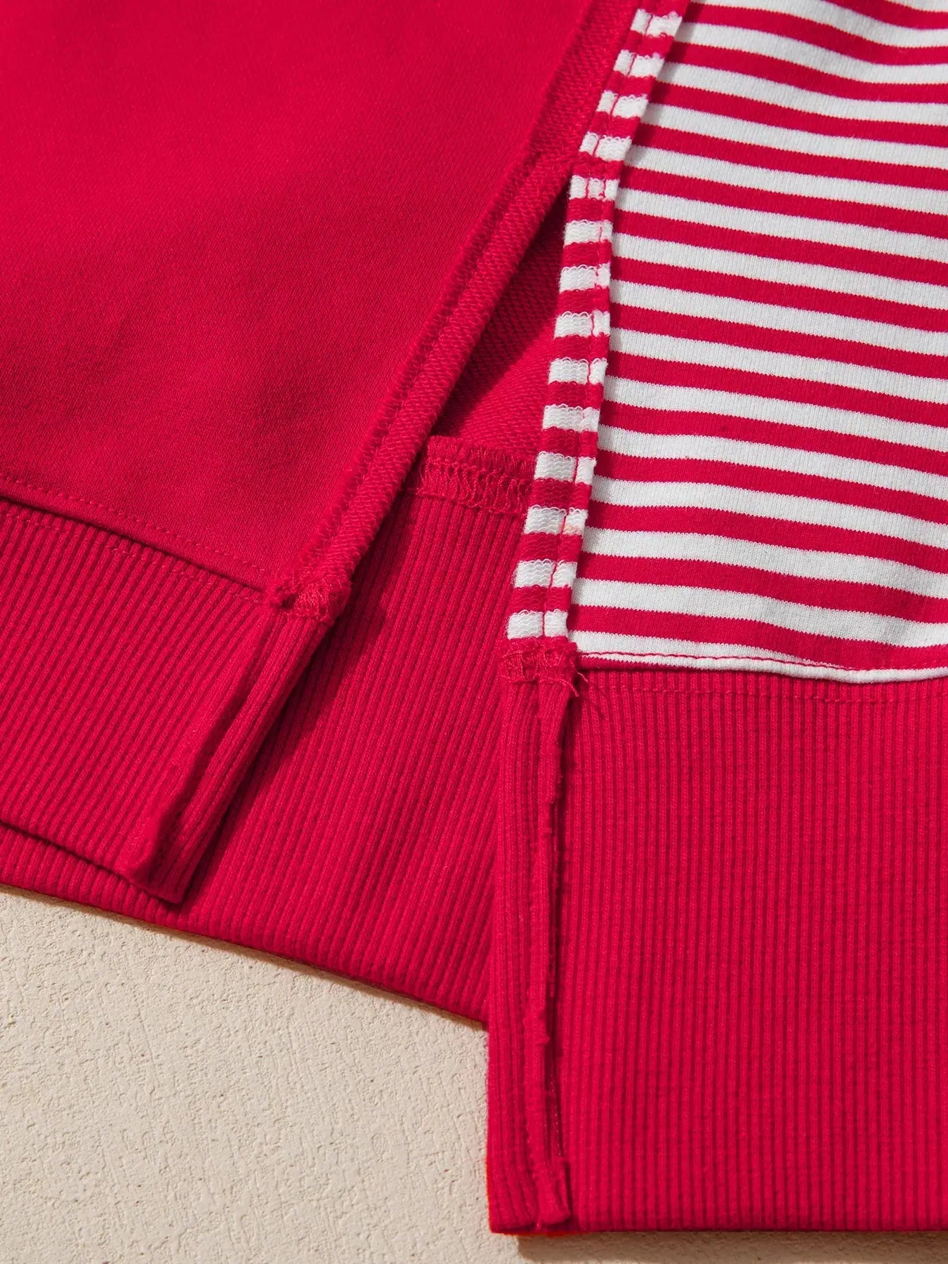 Striped Patchwork Sleeve Colorblock Sweatshirt Simply Love