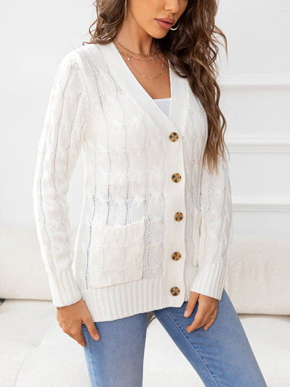 Button Down Cable-Knit Cardigan.