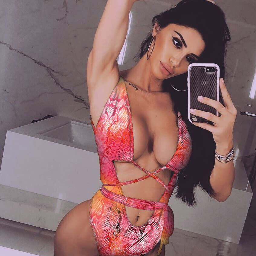 Bikini Leopard Print Hollow Out Cutout Out Strap One-piece Swimsuit Bella Mia