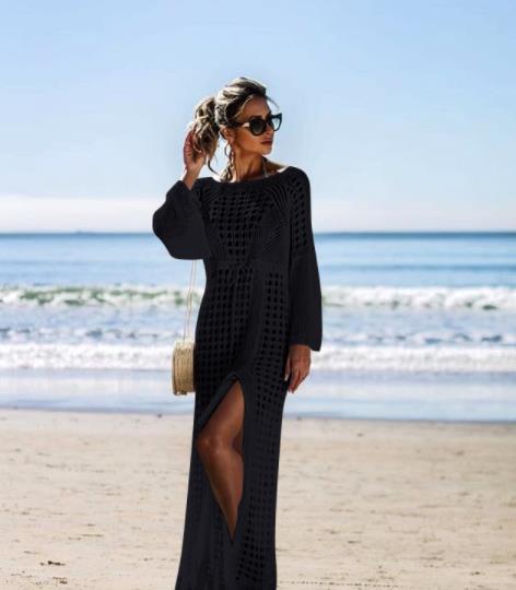 Sexy Crochet Beach Skirt Long Sleeve Split Skirt Vacation Dress Swimsuit Blouse Sun Protection Clothing Crochet hook Bella Mia