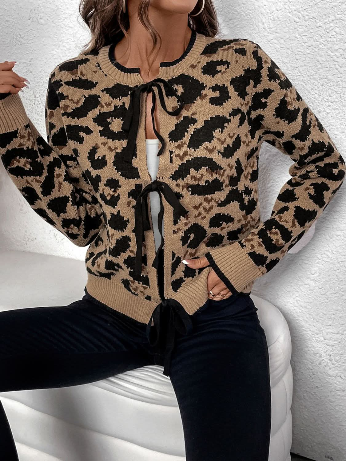 Leopard Print Tie-Front Cardigan