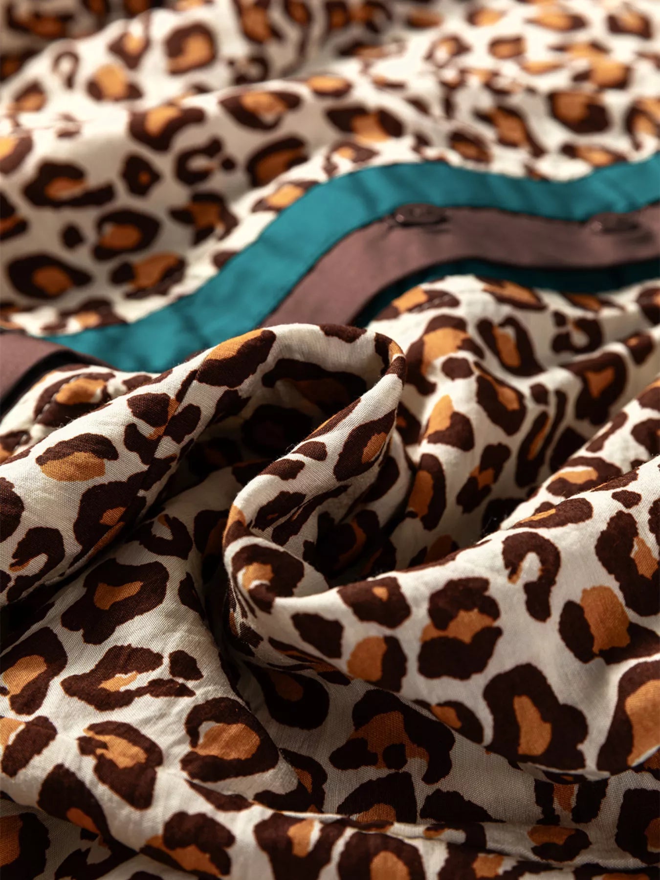 Leopard Print Contrast Frilled Trim Button Down V Neck Shirt Simply Love