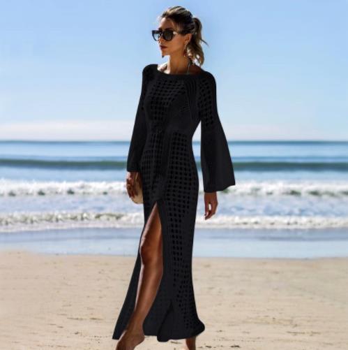 Sexy Crochet Beach Skirt Long Sleeve Split Skirt Vacation Dress Swimsuit Blouse Sun Protection Clothing Crochet hook Bella Mia