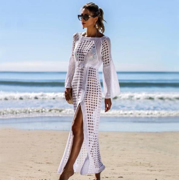 Sexy Crochet Beach Skirt Long Sleeve Split Skirt Vacation Dress Swimsuit Blouse Sun Protection Clothing Crochet hook Bella Mia