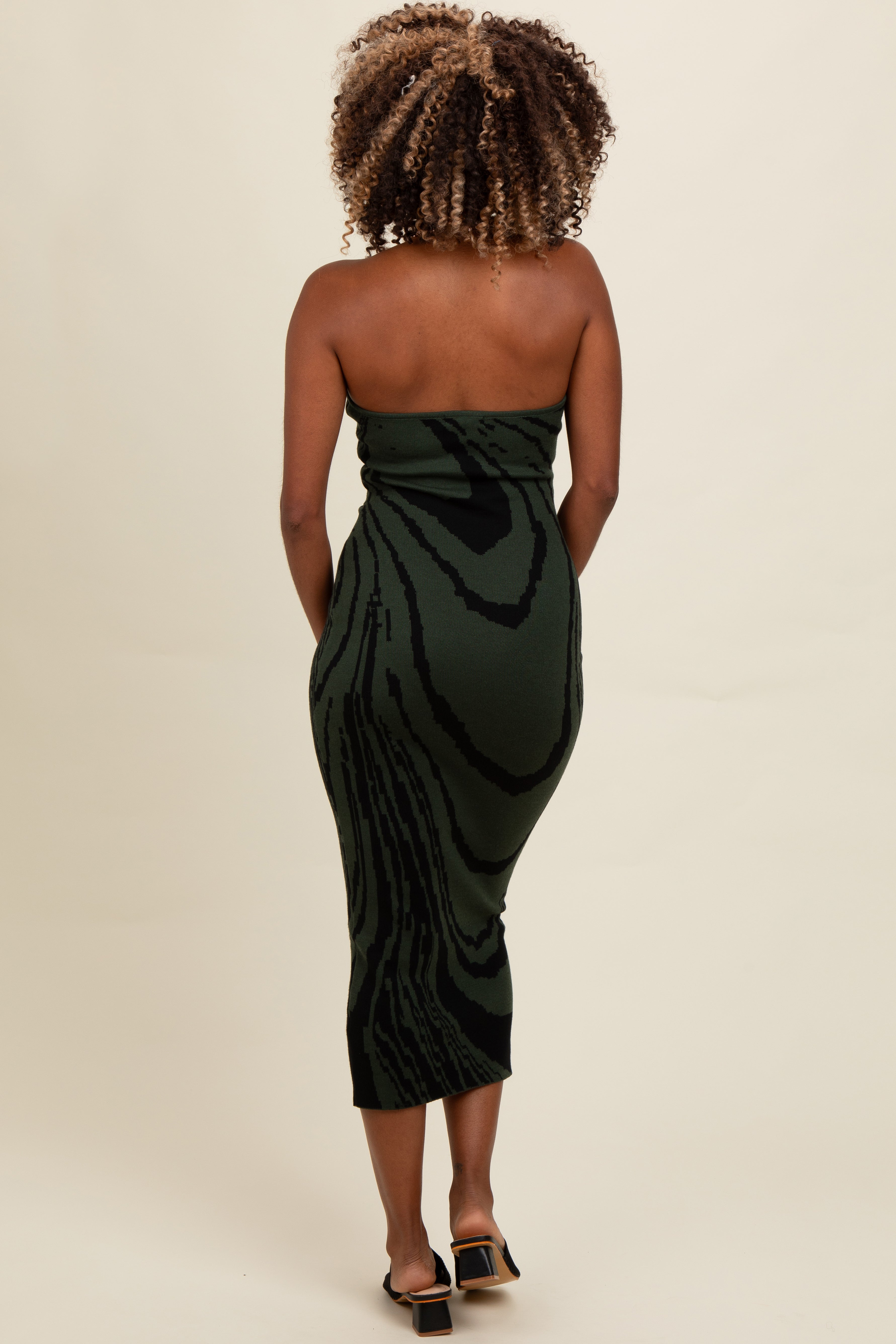 Olive Printed Strapless Cutout Fitted Maxi Dress PinkBlush