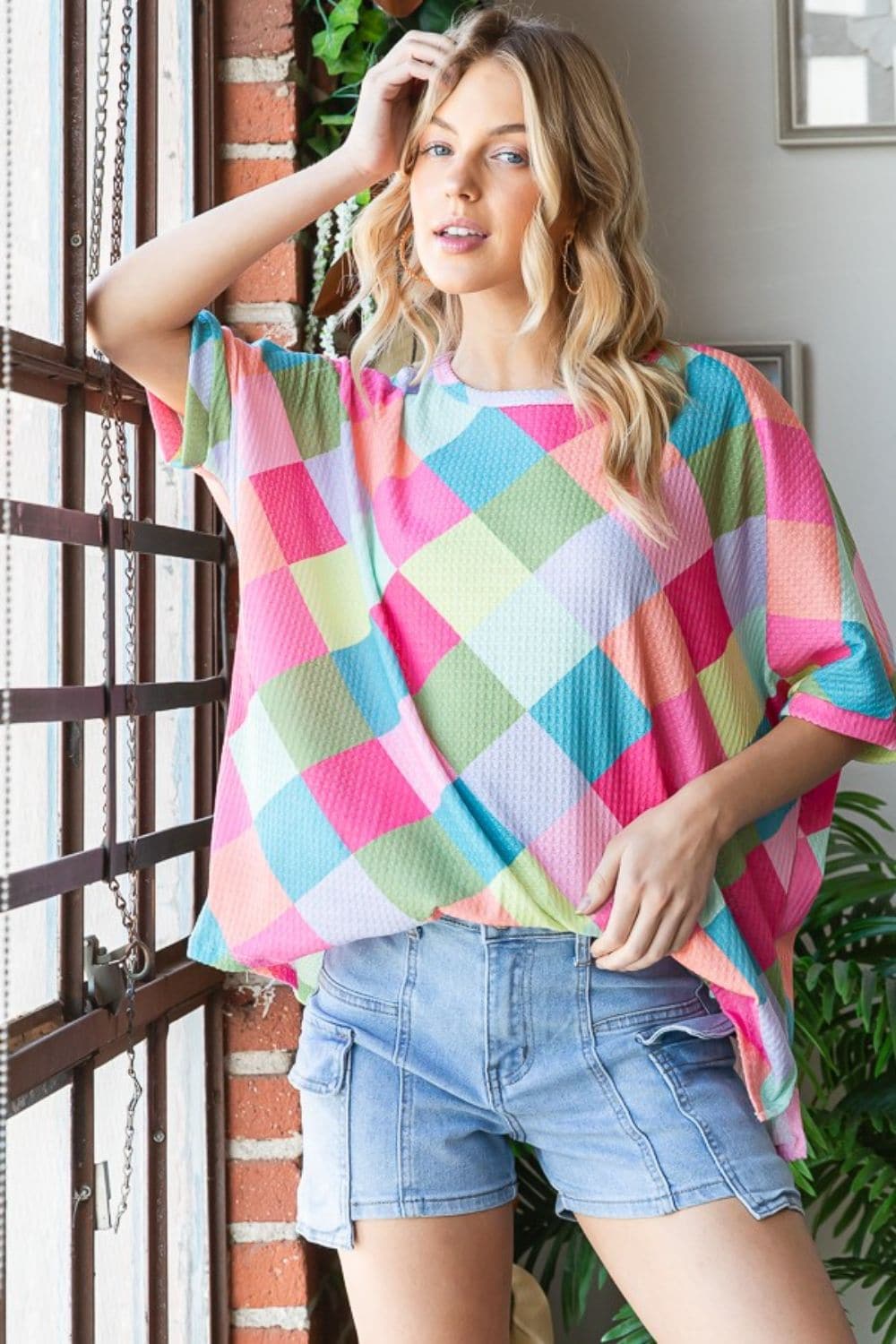 HOPELY Color Block Waffle Oversized T-Shirt.