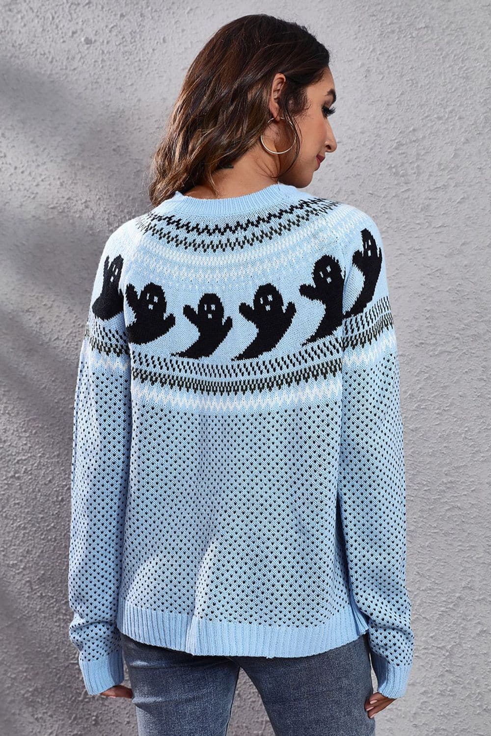 Chic ghost print sweater, long sleeve