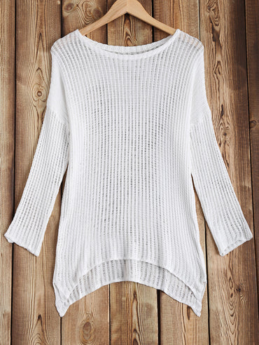 Korean Hollow Out Cutout Mesh Knitwear Bikini Swimsuit Outwear Split Beach Cover-up