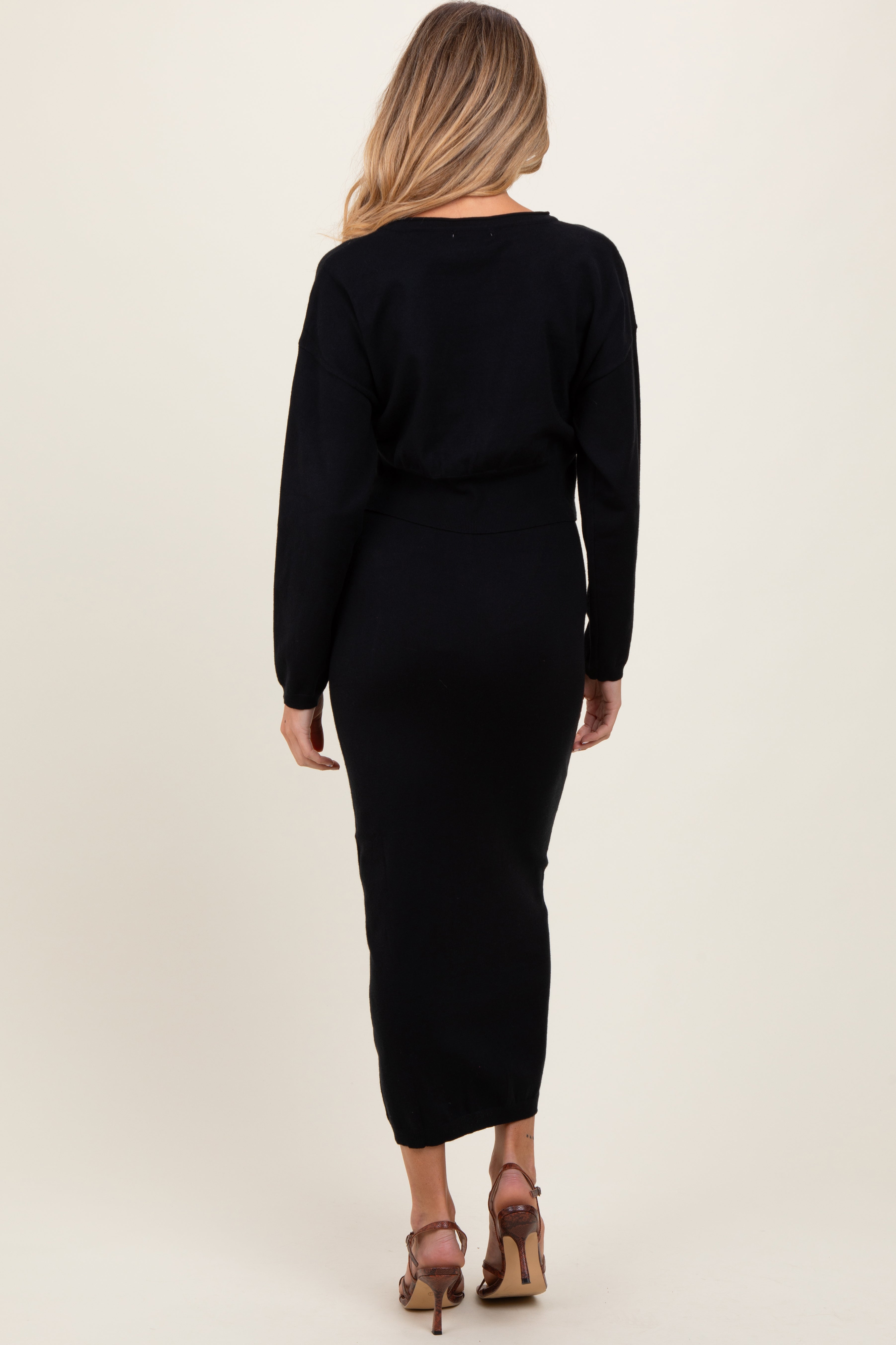 Black Knit Midi Skirt Sweater Maternity Set PinkBlush