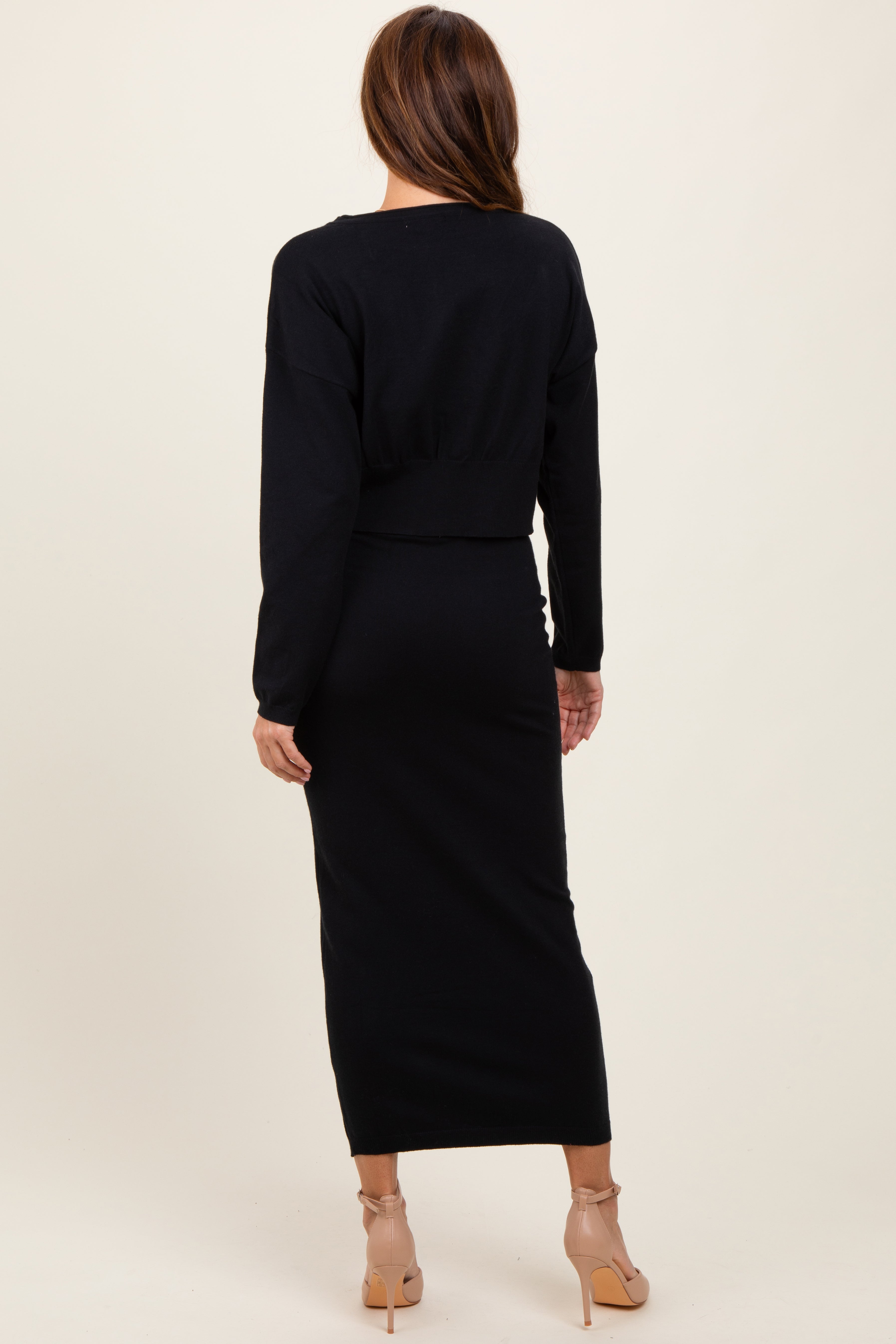 Black Knit Midi Skirt Sweater Set PinkBlush