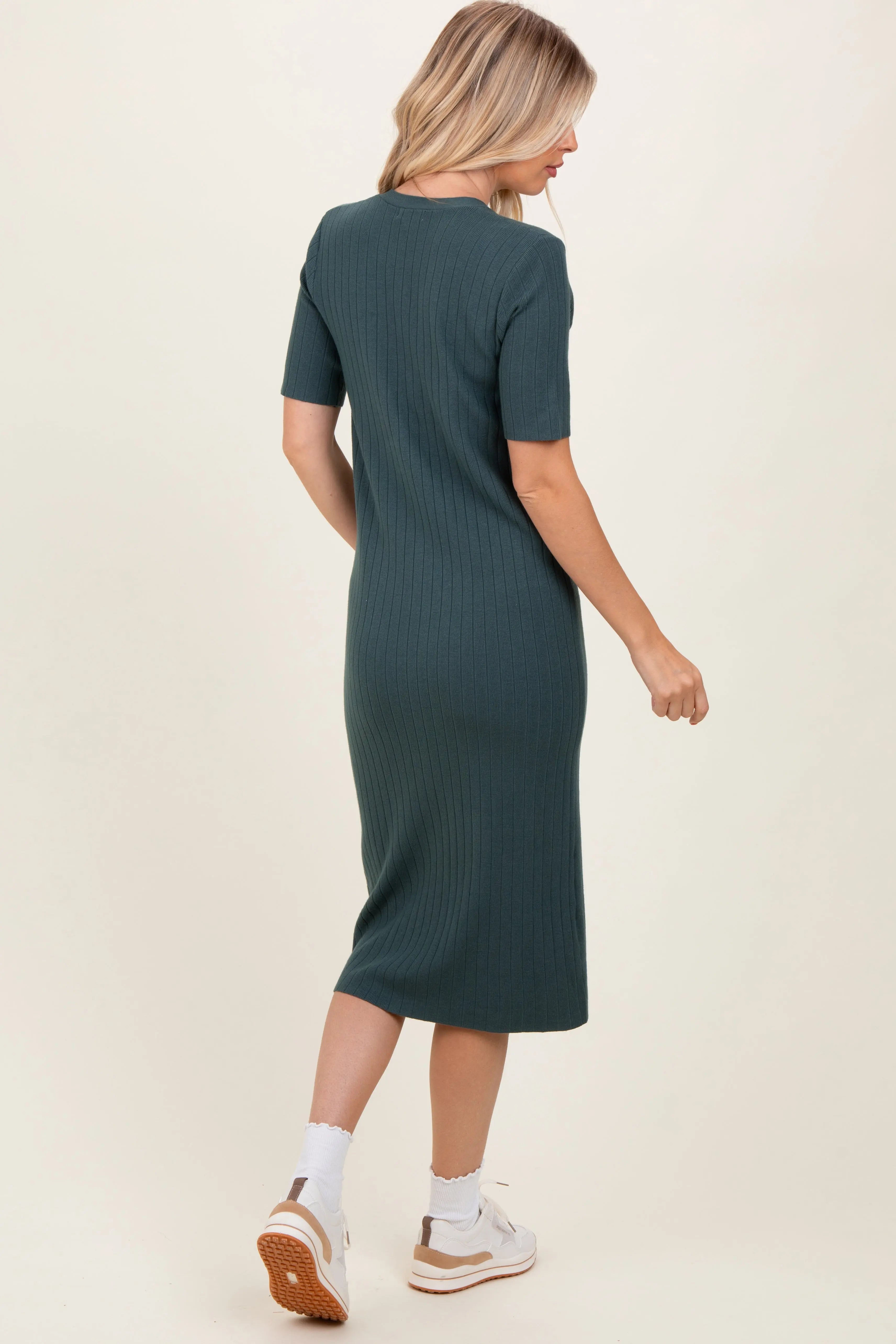 Forest Green Button Down Sweater Midi Dress PinkBlush