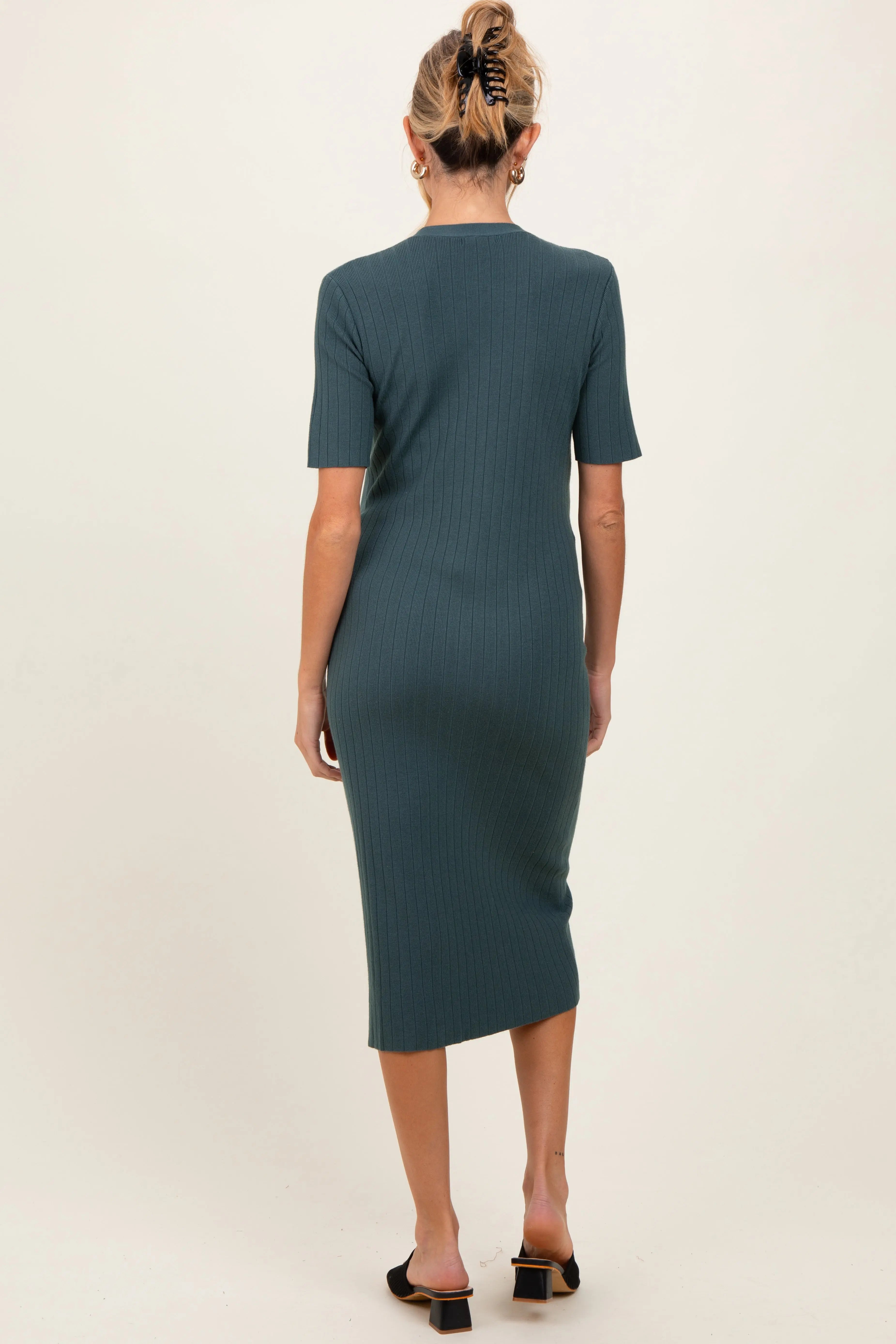Forest Green Button Down Maternity Sweater Midi Dress PinkBlush