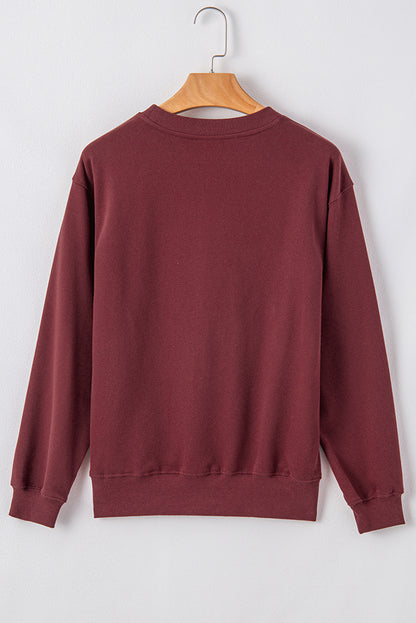 Burgundy Plain Drop Shoulder Crewneck Pullover Sweatshirt