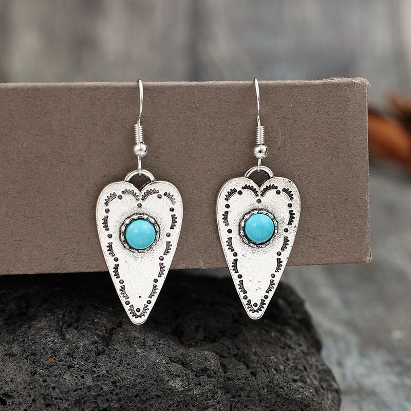 Alloy Turquoise Heart Dangle Earrings.