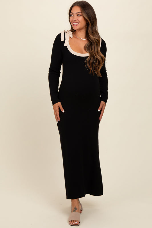 PinkBlush Black Shoulder Bow Detail Maternity Maxi Sweater Dress - Main Product Image