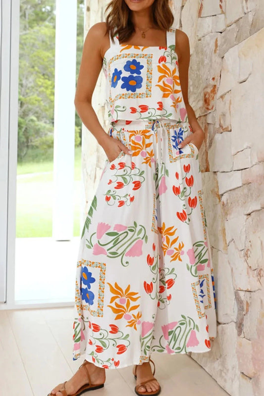 Printed Square Neck Top and Pants Set Simply Love