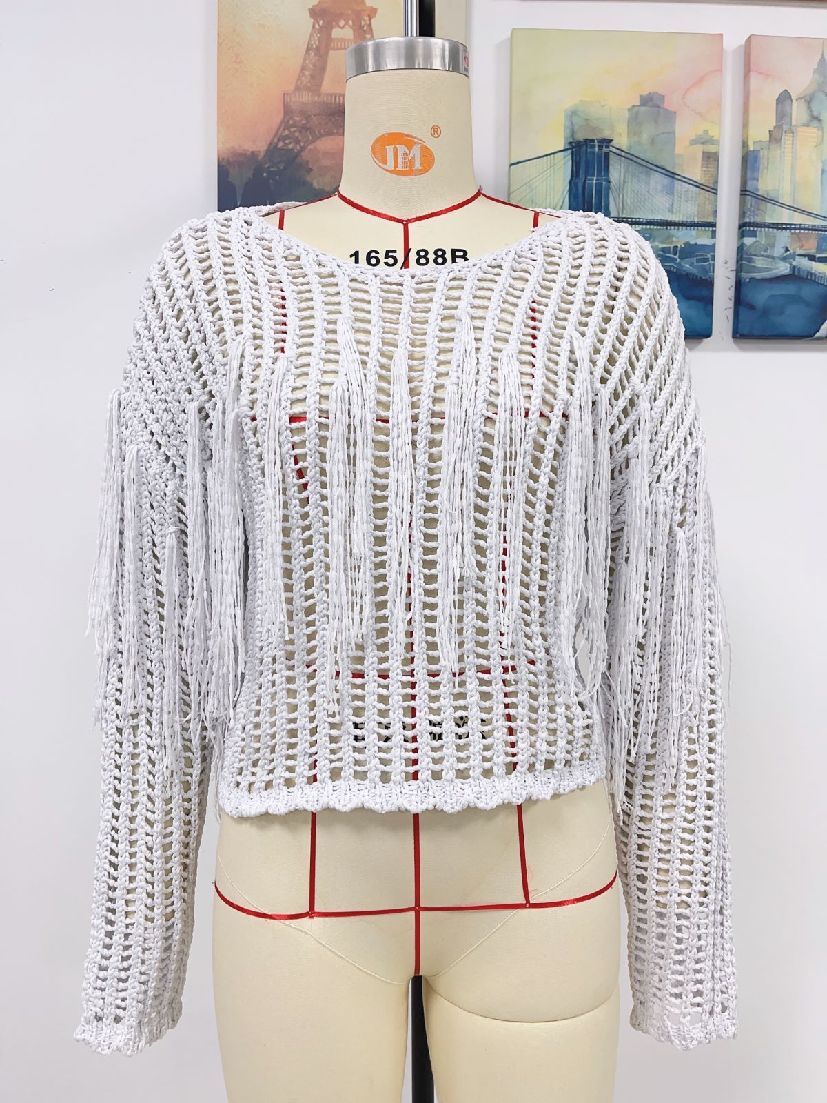 Spring Summer Knitted Women Tassel Hollow Out Solid Color Bikini Beach Cover up Women Knitwear Bella Mia