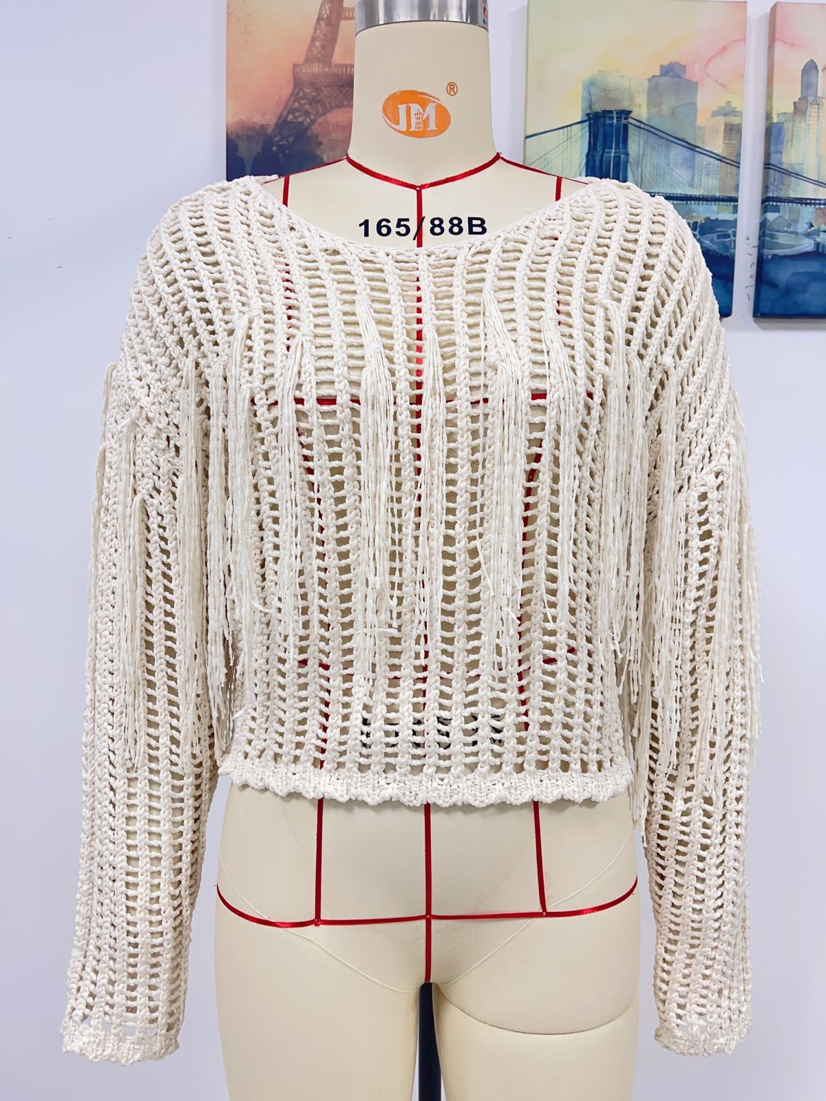 Spring Summer Knitted Women Tassel Hollow Out Solid Color Bikini Beach Cover up Women Knitwear Bella Mia