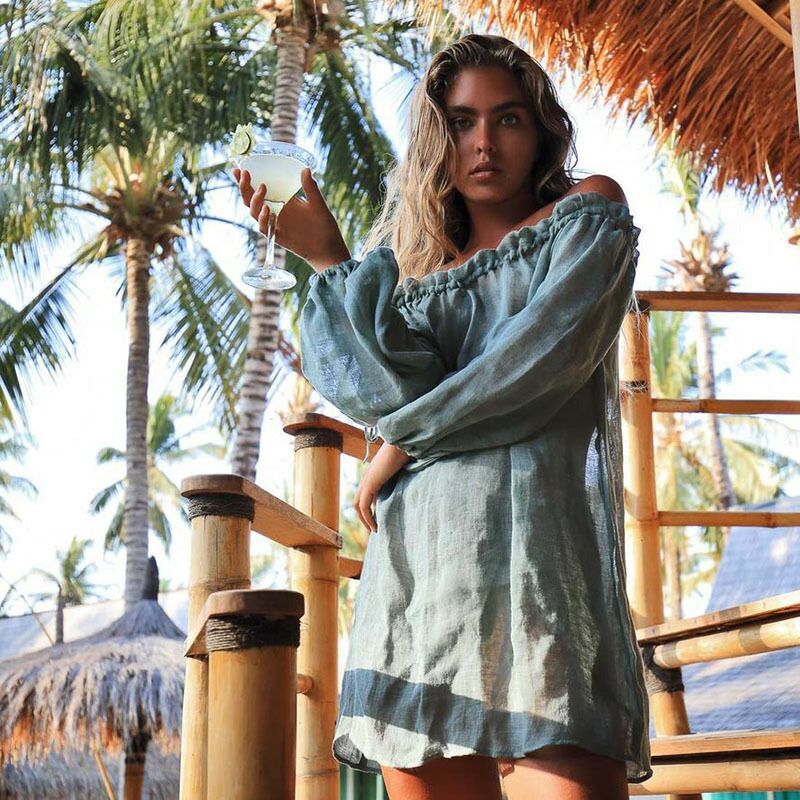 Spring Summer Solid Color Loose Blouse Beach Bikini Cardigan