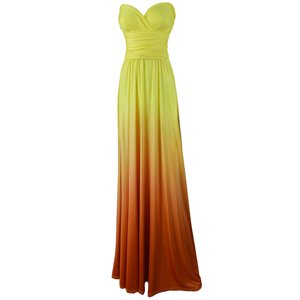 Wear More Wear Criss Cross Backless Sexy Lace-up Gradient Color Maxi Dress Bella Mia
