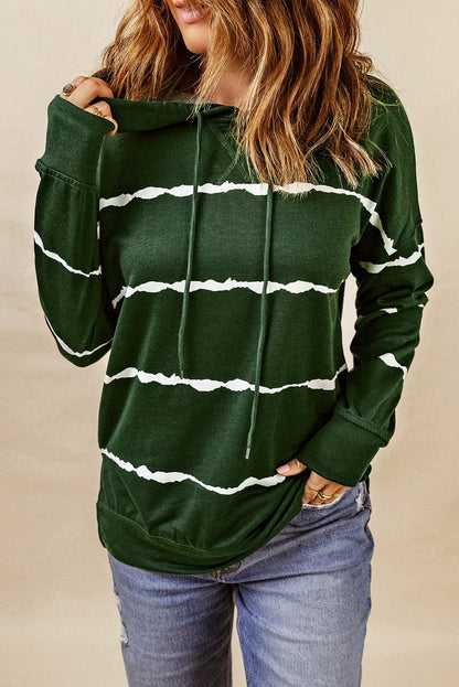 Drawstring Striped Dropped Shoulder Hoodie.