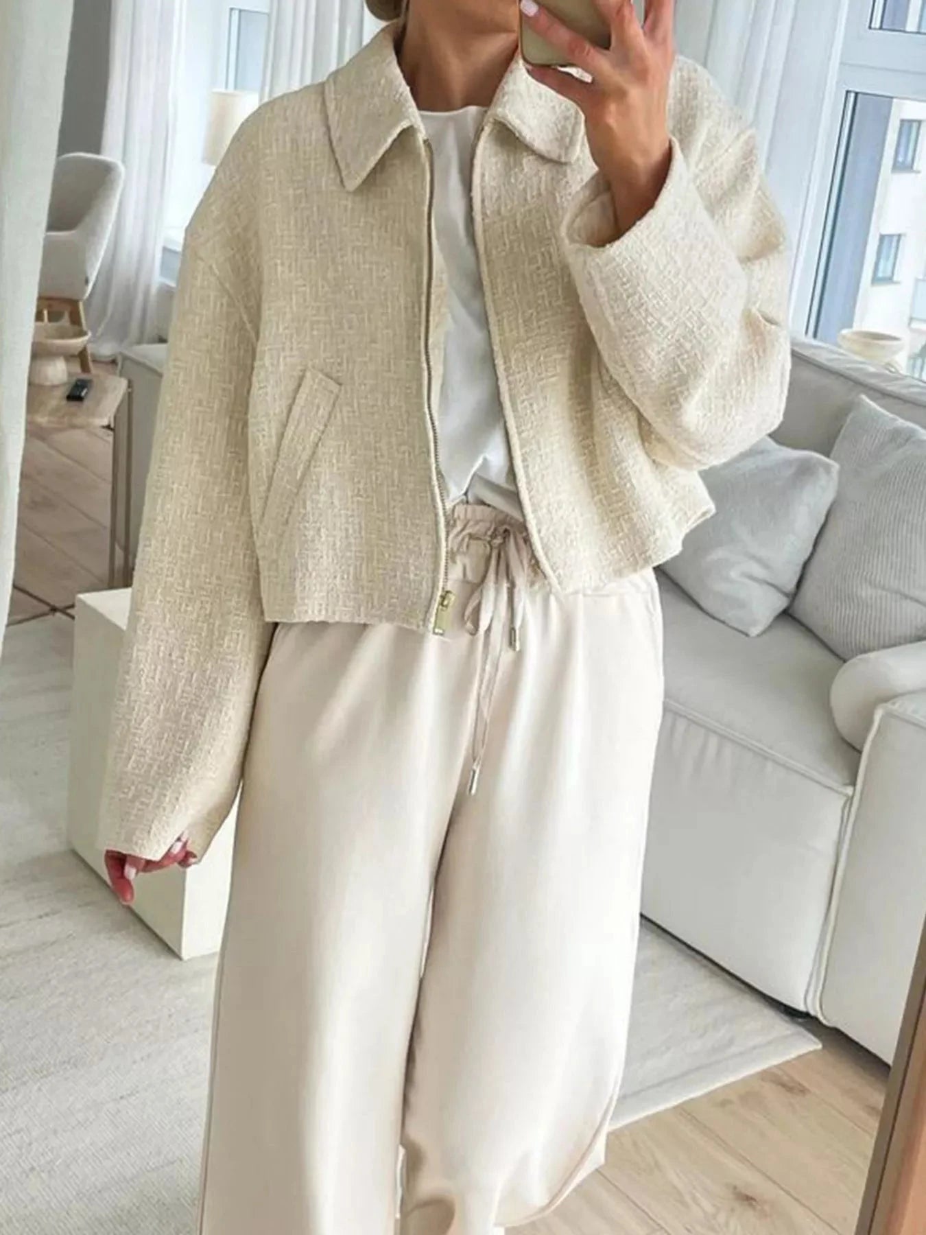 Zip Up Tweed Cropped Jacket For Women With Zipper And Lined Interior Simply Love