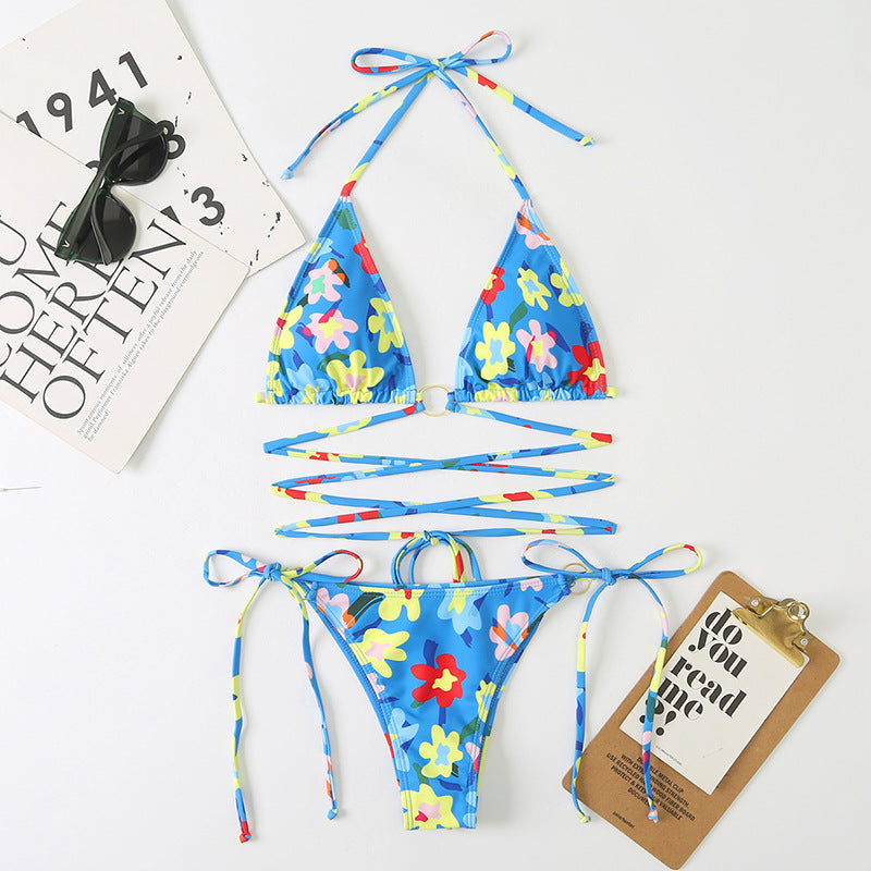 Triangle Split Lady Sexy Banded Bikini Digital Printing Multicolor Swimsuit With Shoulder Straps Swimsuit Bella Mia