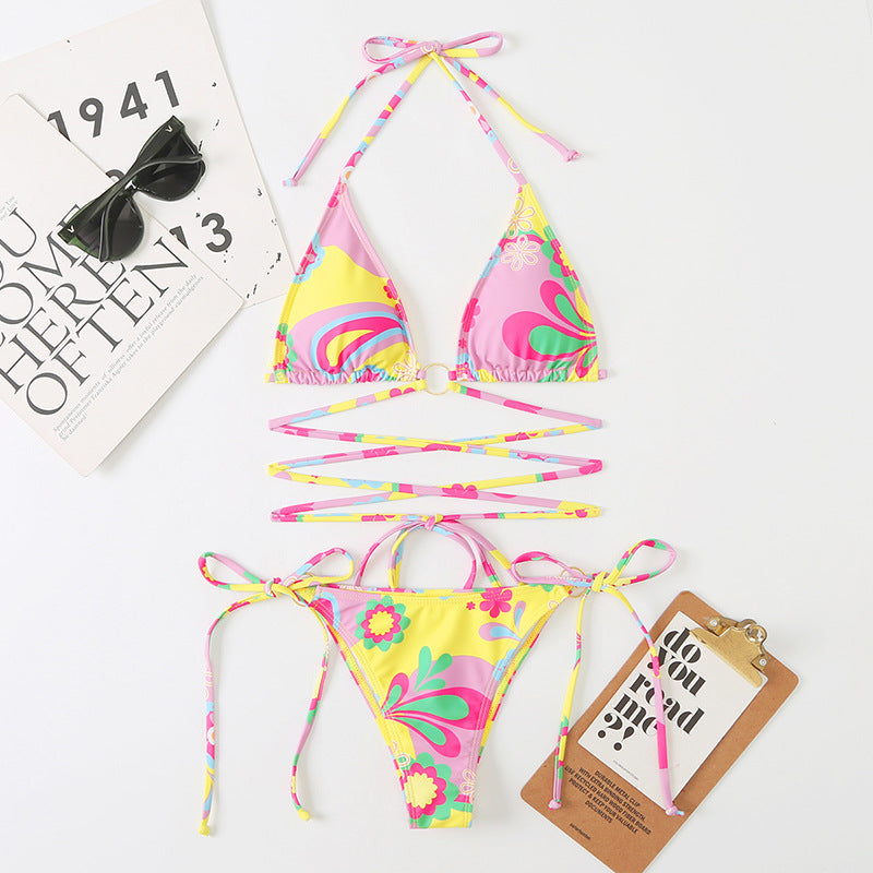 Triangle Split Lady Sexy Banded Bikini Digital Printing Multicolor Swimsuit With Shoulder Straps Swimsuit Bella Mia