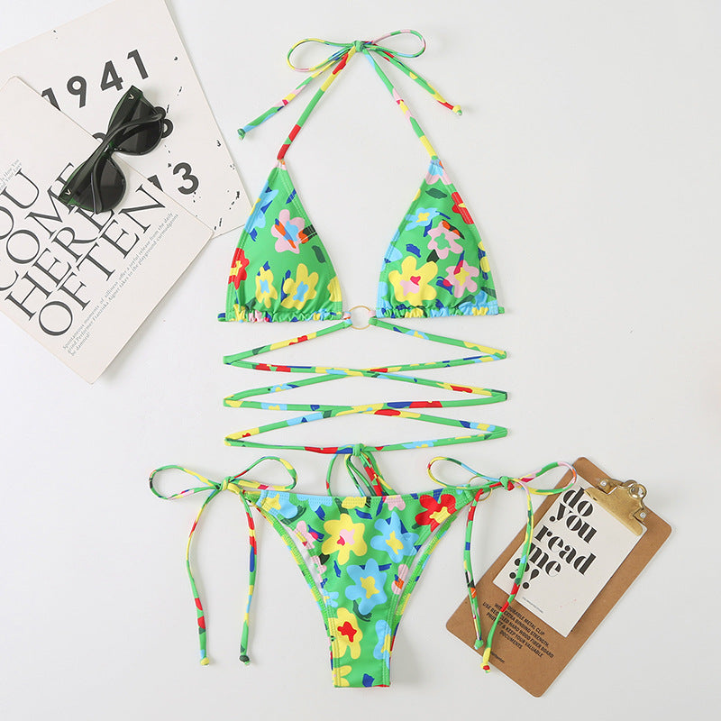 Triangle Split Lady Sexy Banded Bikini Digital Printing Multicolor Swimsuit With Shoulder Straps Swimsuit Bella Mia