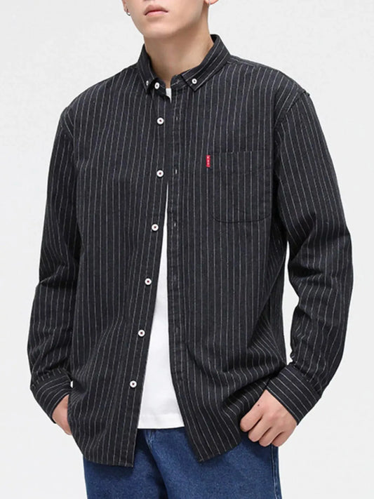 Men's Full Size Striped Long Sleeve Casual Shirt Plus Size Simply Love