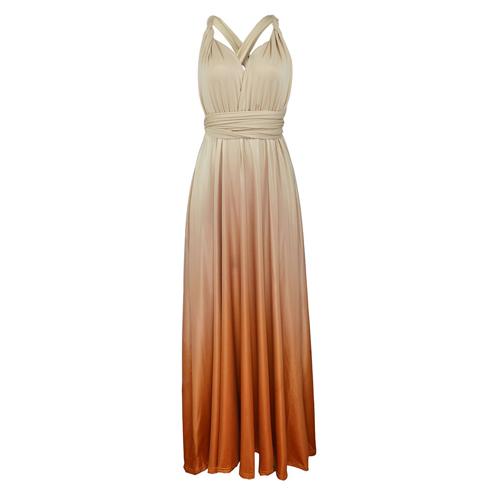 Wear More Wear Criss Cross Backless Sexy Lace-up Gradient Color Maxi Dress Bella Mia