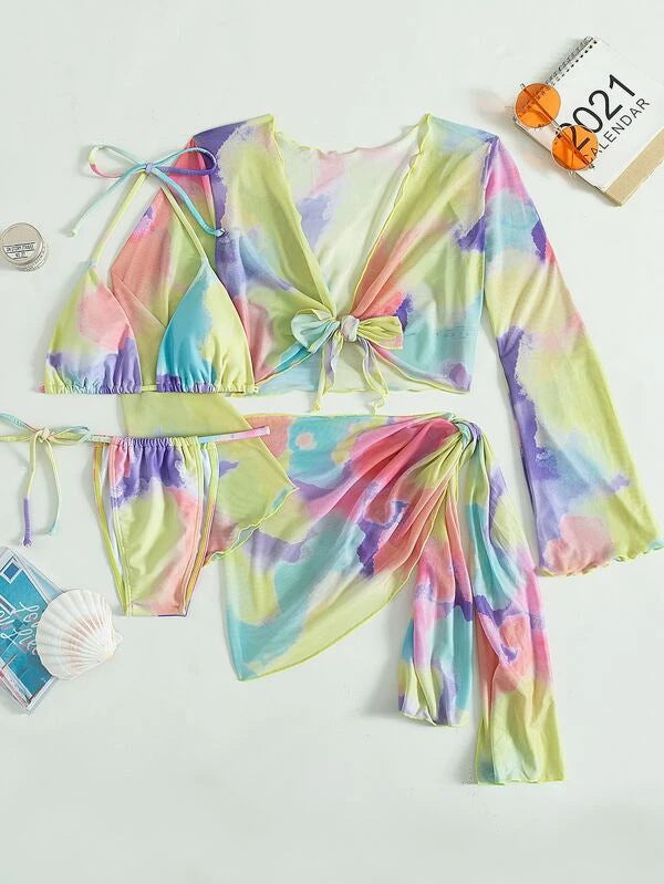 Ladies Split Bikini Tie Dye Three Or Four Piece Set Sexy Bikini Bella Mia