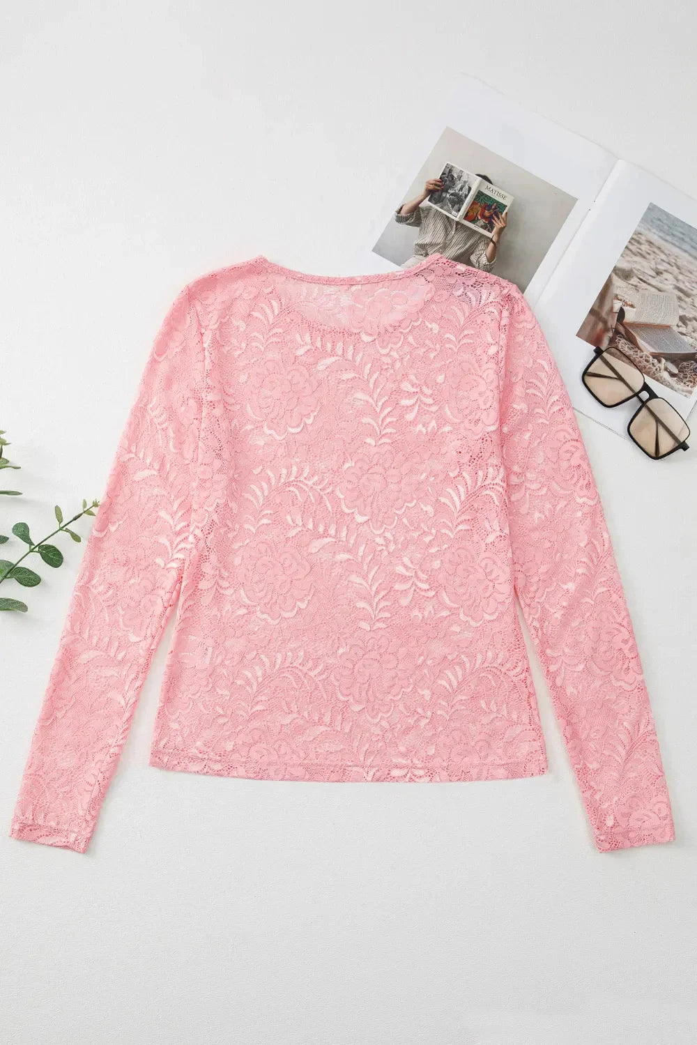 Lace Flower Round Neck Long Sleeve Top Coco’s Tee Boutique