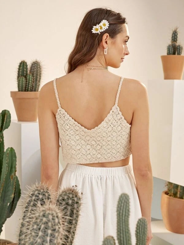 Women Summer Vacation Sleeveless Floral Crochet Solid Crop Top Crochet hook Bella Mia