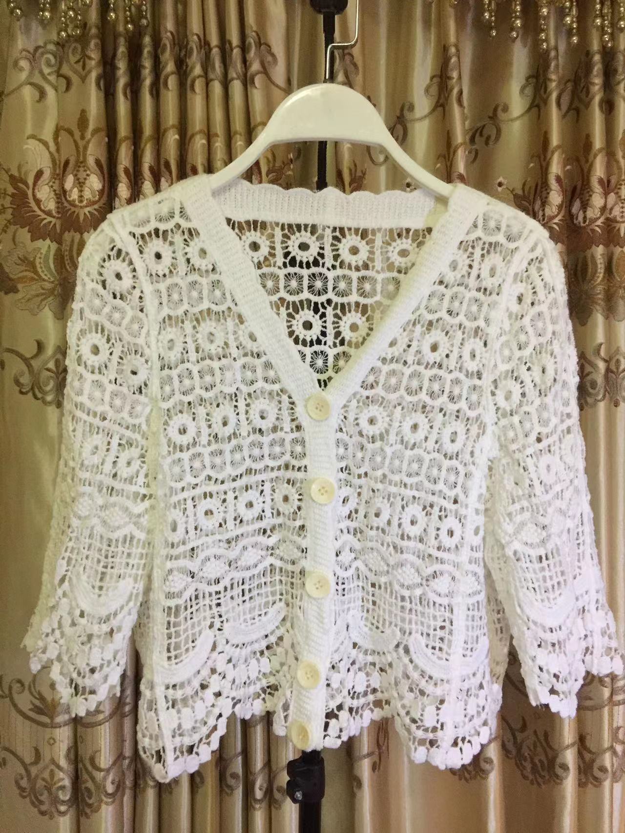 Women Summer Vacation Short Sleeve Solid Crochet Top Crochet hook Bella Mia