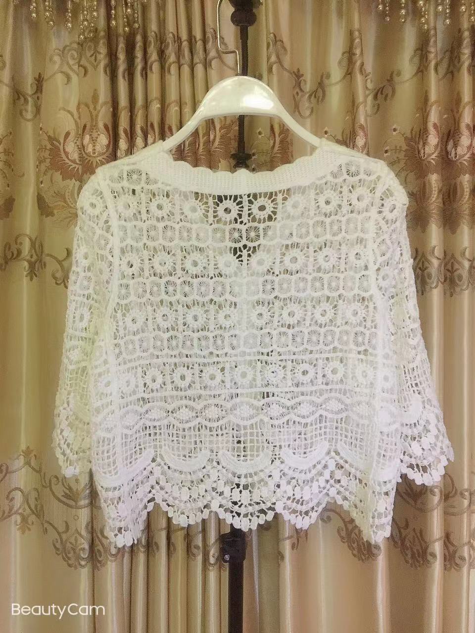 Women Summer Vacation Short Sleeve Solid Crochet Top Crochet hook Bella Mia