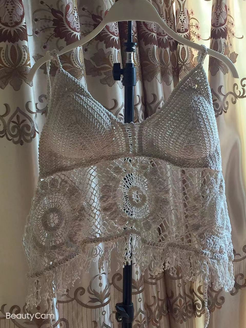 Women Summer Vacation Sleeveless Solid Tie Crochet Fringe Top Crochet hook Bella Mia