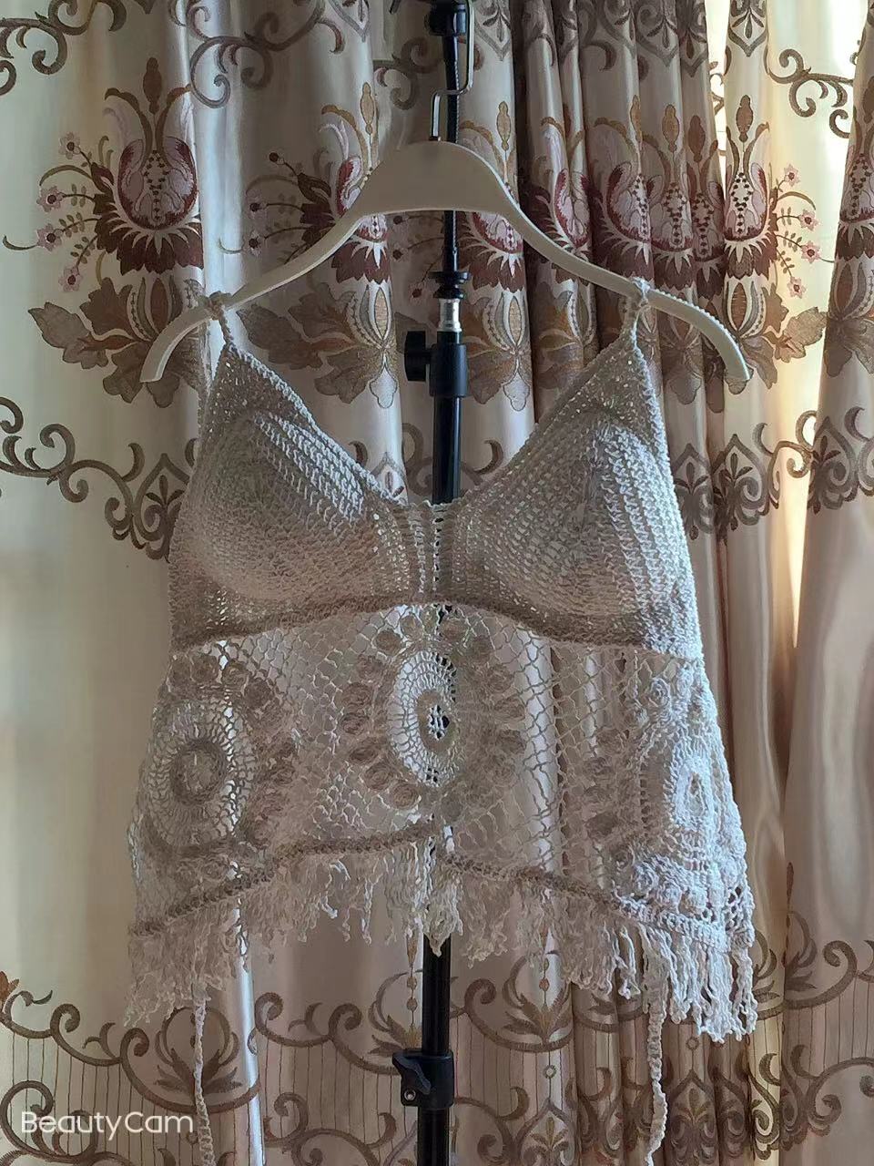 Women Summer Vacation Sleeveless Solid Tie Crochet Fringe Top Crochet hook Bella Mia