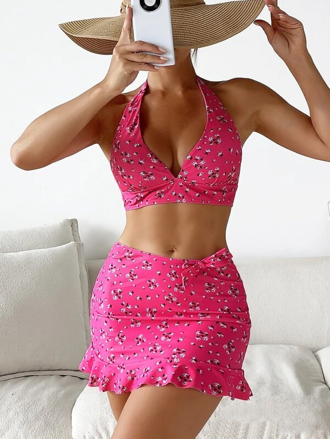 Swimsuit Women Split Three Piece Floral Internet Celebrity Cami Dress Bikini Bella Mia