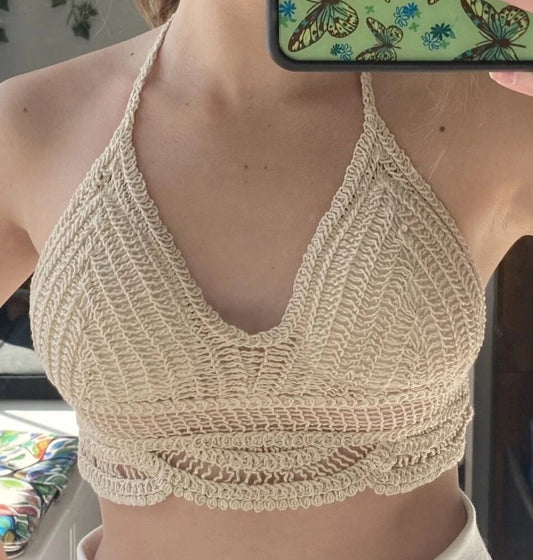 Women Summer Vacation Sleeveless Solid Slim Tie Crochet Top Crochet hook Bella Mia