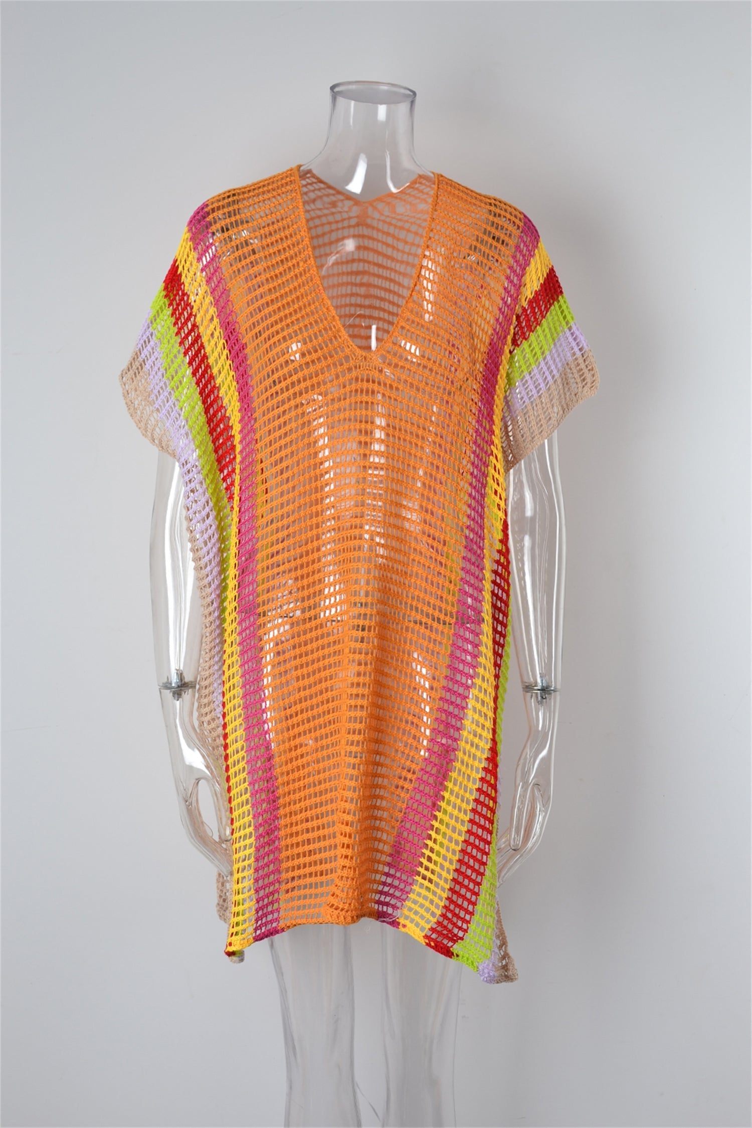 Summer Beach Cover-up Hollow Out Cutout Knitted Rainbow Holiday Bikini Cover Sun Protection Clothing Women Bella Mia