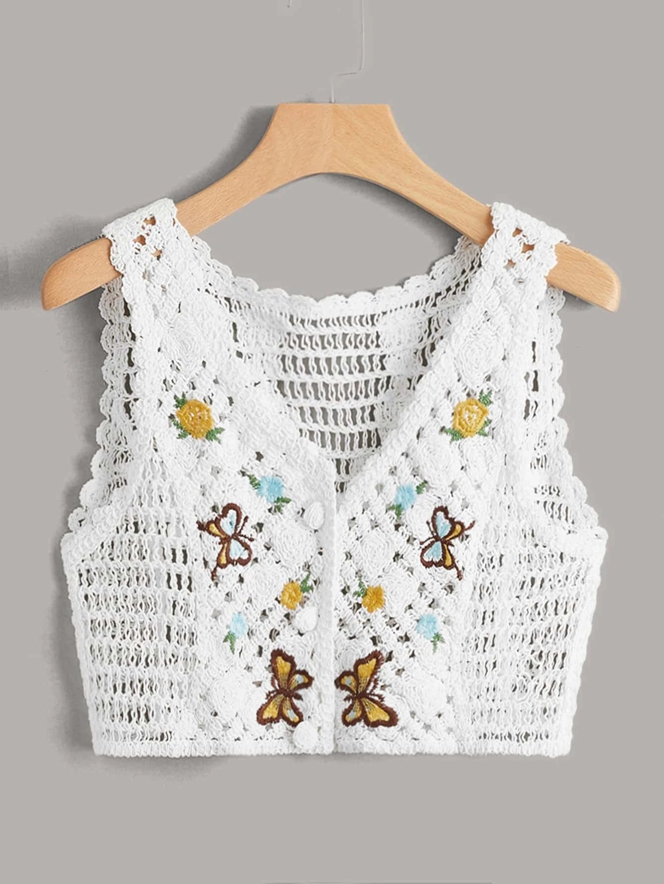 Women Summer Crochet Solid Sleeveless Graphic Vest Crochet hook Bella Mia